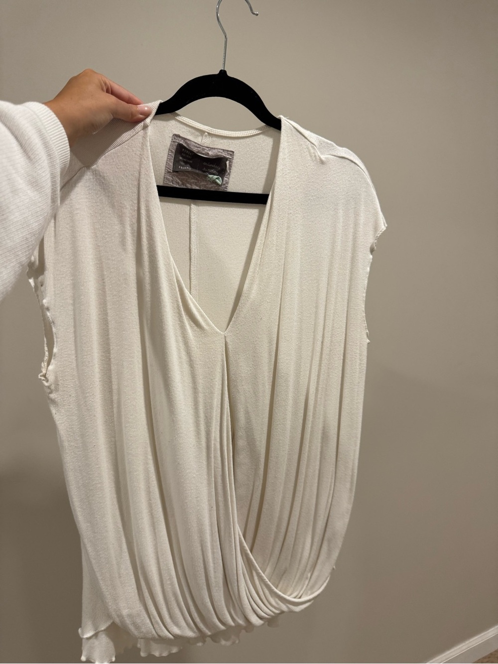 Free People Saturday Sunday Ivory Ribbed Deep V Tunic Top